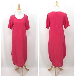 OSKA Linen Midi Dress Womens 4 6 Pink Short Sleeve Loose Flowy Travel Lagenlook